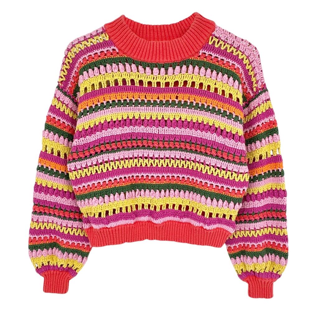 FARM RIO Fruit Dream Crochet Sweater XS